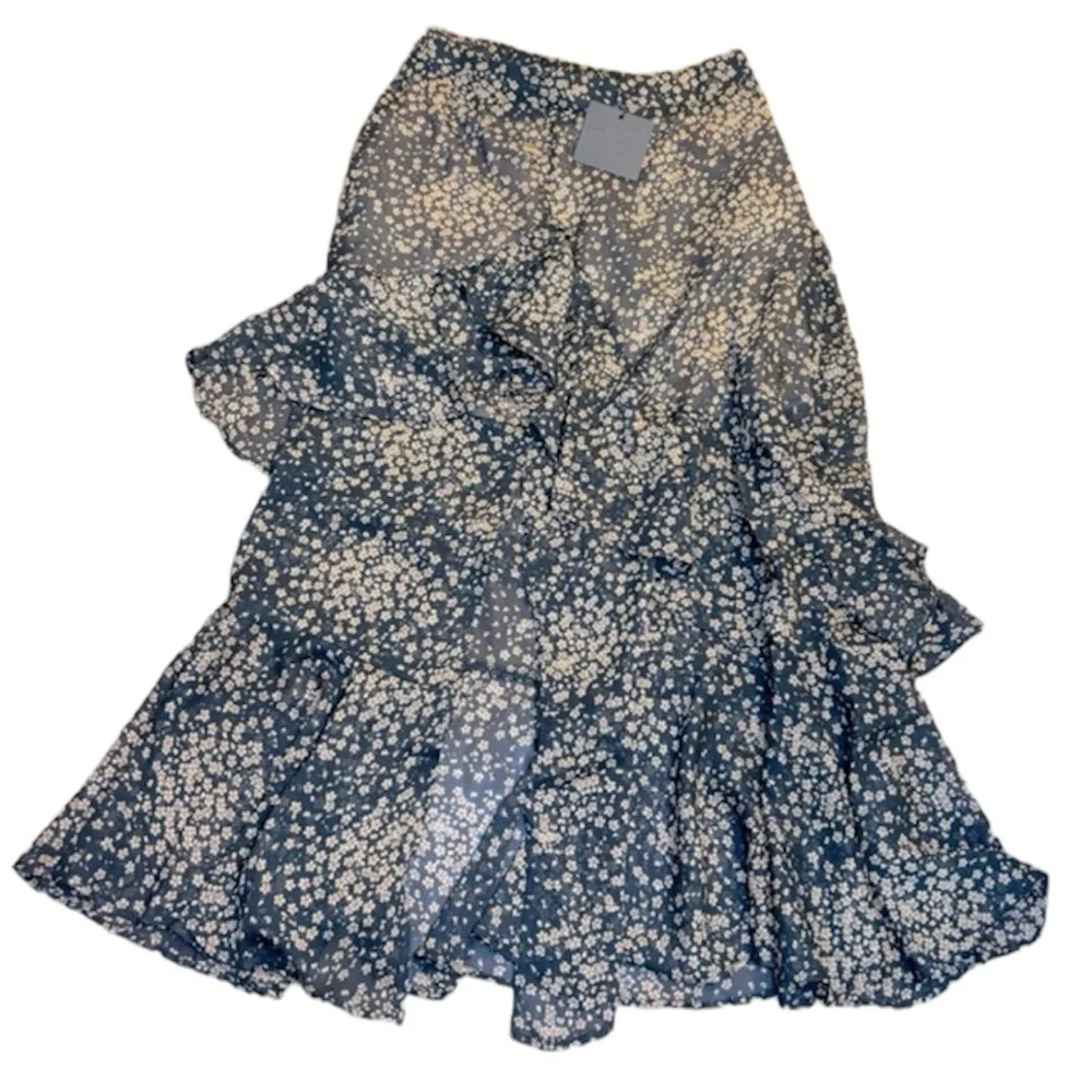 DRESS FORUM Urban Outfitters Black Brown‎ Floral Ruffle Tiered Midi Skirt Small